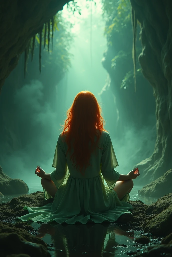 a full body beautiful orange-haired woman woke up from her trance after sleeping unconsciously for several moments. In her heart, she was furious from her defeat to "Agni Prakarn" that happened in the blink of an eye. Even though he was known as the King of the Northeast, she had to be defeated in the buffer zone of "Nong Harn Lom". All around him, there was only darkness covering the entire area. she could not leave their place because there was "The Four Directions of Magic Alam Plai" protecting the city. Their magic spell cast a spell that turned him into an ordinary person, unable to use the power of the mighty Emerald Naga. Suddenly, there was a soft white light in the darkness. The Grandfather Naga King of the Phrom Prakay Lok Waterfall appeared to remind him to let go and meditate in order to gain wisdom because to get out of the underground dungeon of Nong Harn Lom, if there was no power of the Emerald Naga, she had to rely on wisdom. Erapattanak accepted the words and sat down to meditate firmly, still, and for a long time.