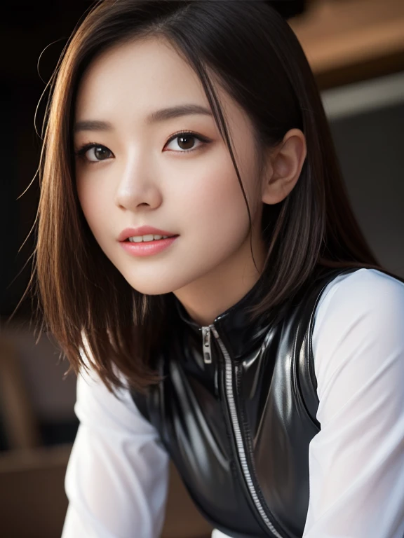 (RAW Photography:1.2)、top-quality、a beautiful detailed girl、tight water suit、latex wet suit, a smile、Twin-tailed、extremely detailed eye and face、beatiful detailed eyes、huge filesize、hight resolution、hight resolution、8k wallpapenely detail、Highly detailed ticker uniform 8k wallpaper、Light on the face、movie lighting、、sexy pose、(photorealisim:1.4)、illustratio、surrealism、 frombelow、super detailing、masterpiece