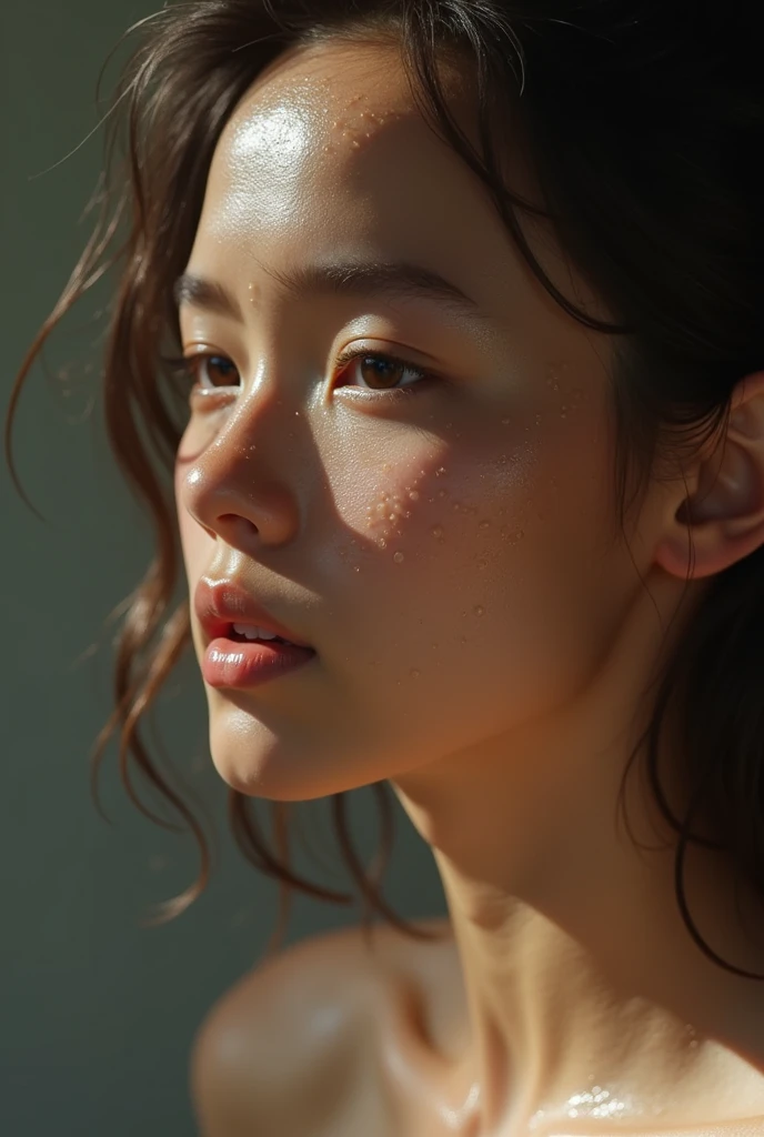 young woman, Beads of sweat on the skin