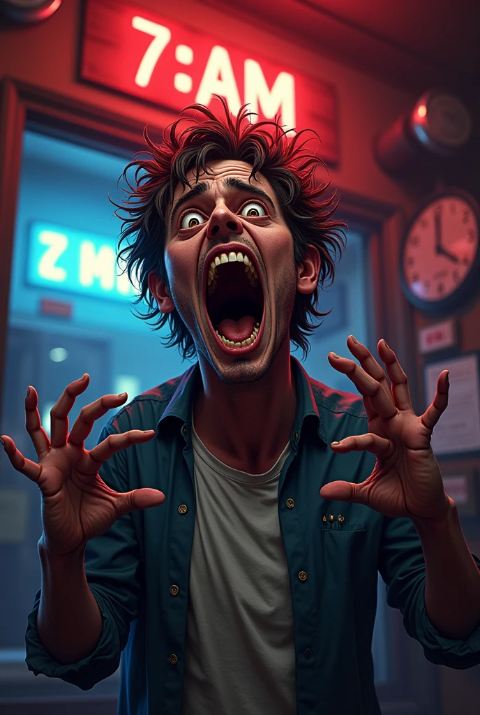 Create a meme, with Psycho Andreas on which he freaks out.
Write about it, ass pov: The bar says it closes at 7am