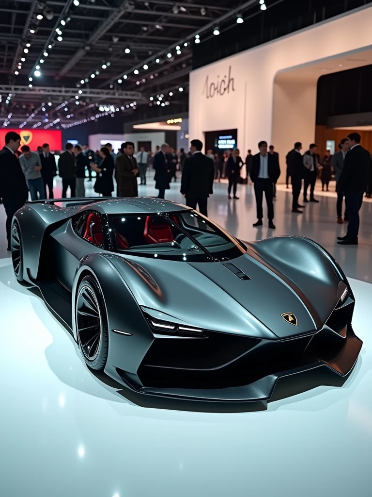 Lamborghini Concept car in auto expo, include hyper realism, hd, 4k.