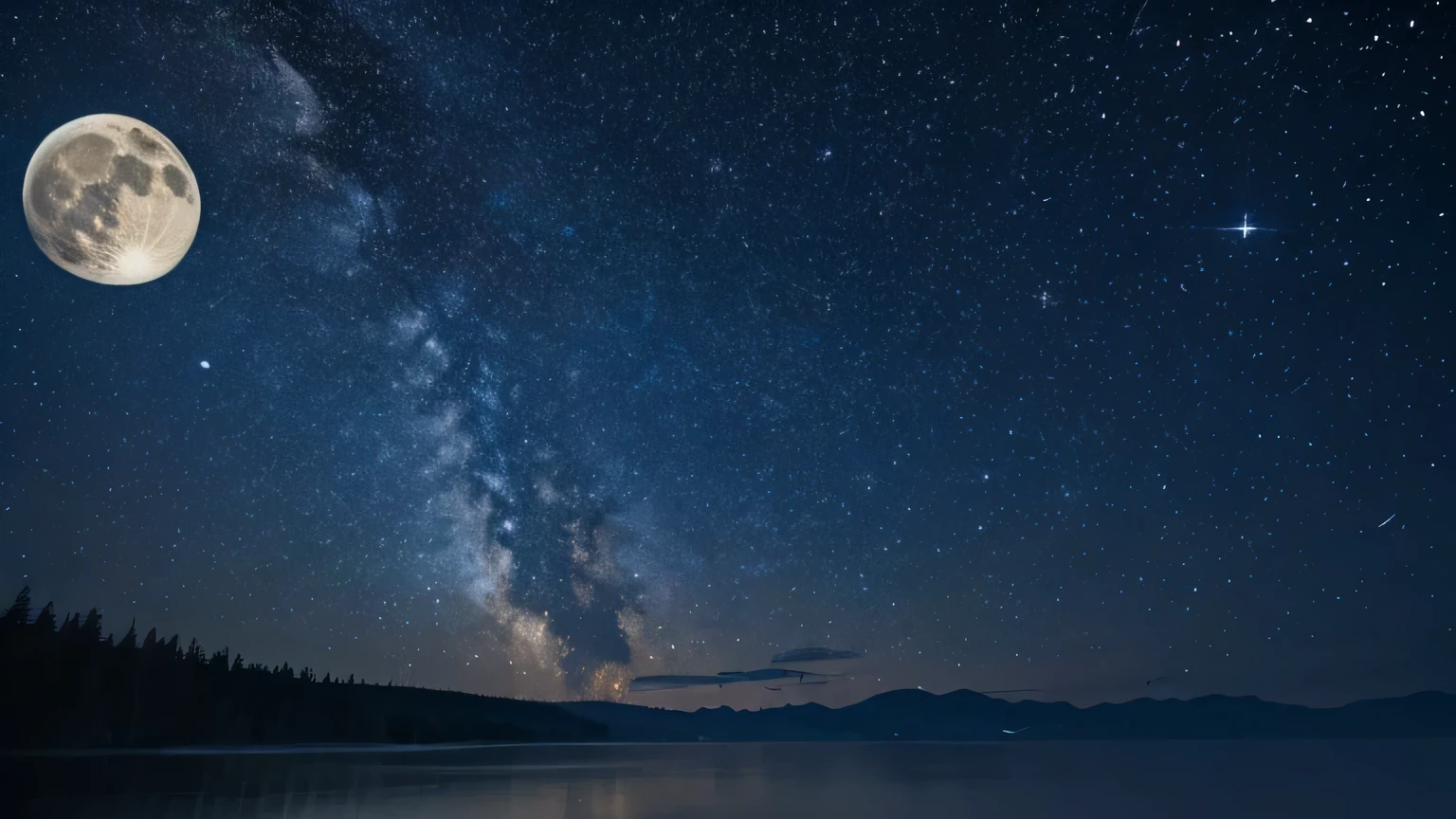 Countless stars in the night sky々、Shining Moon、And beautiful scenery