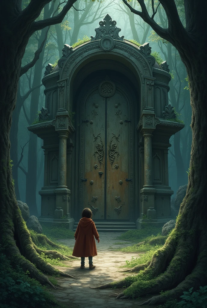 At the edge of the forest, Lidi found an ancient door standing alone.