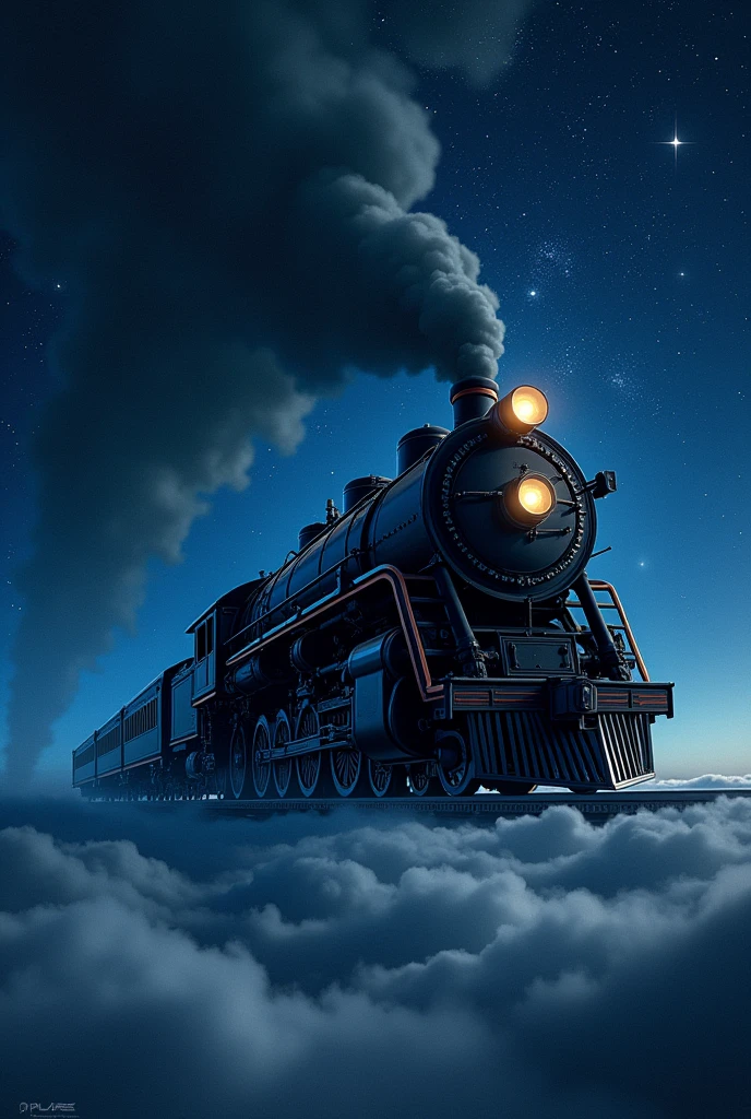 Night Sky、Stars in the Sky、空飛ぶsteam locomotive、Galaxy Express 999,Side view、Starry sky-focused artwork、steam locomotive、C62