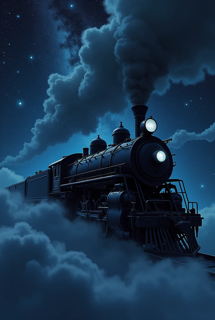 Night Sky、Stars in the Sky、空飛ぶsteam locomotive、Galaxy Express 999,Side view、Starry sky-focused artwork、steam locomotive、C62