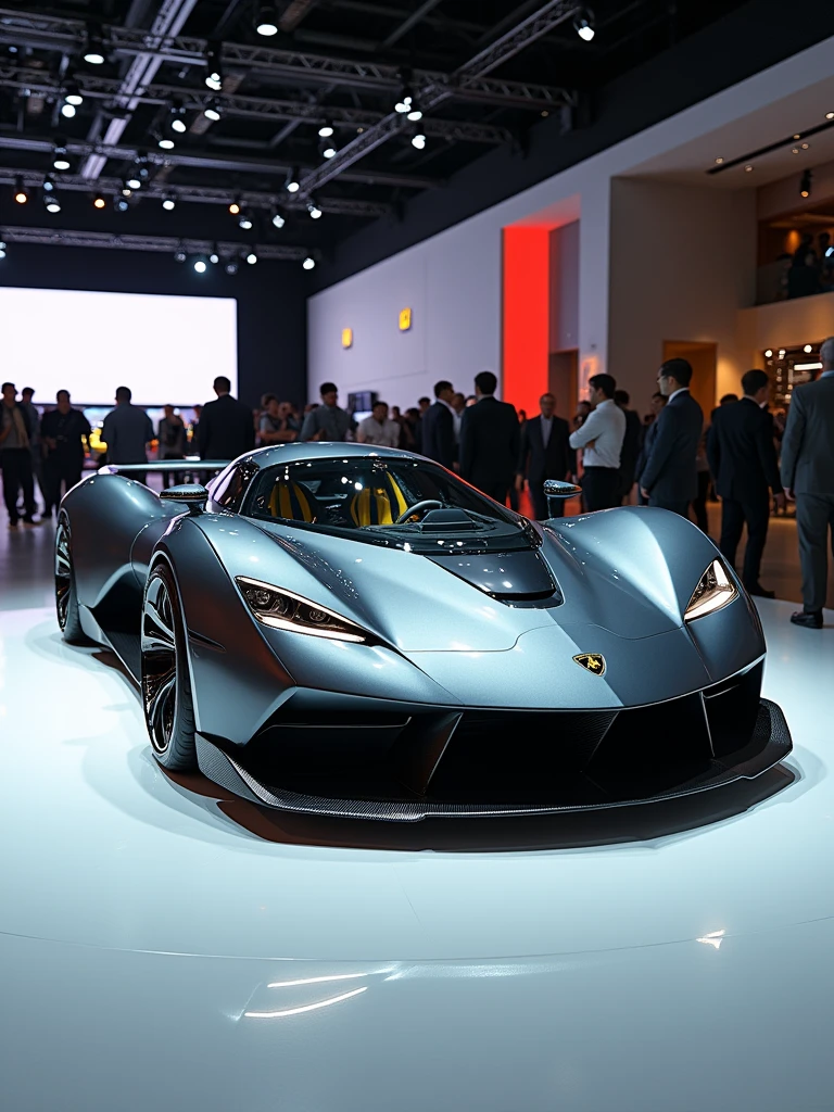 Lamborghini Concept car in auto expo, include hyper realism, hd, 4k.