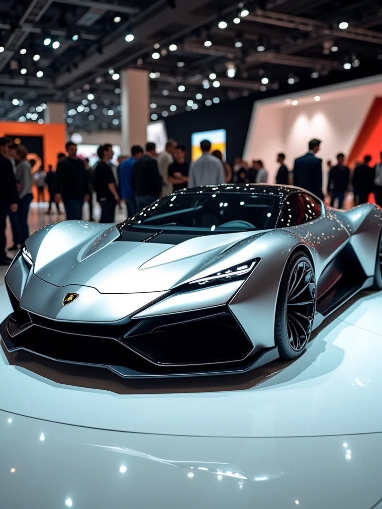 Lamborghini Concept car in auto expo, include hyper realism, hd, 4k.