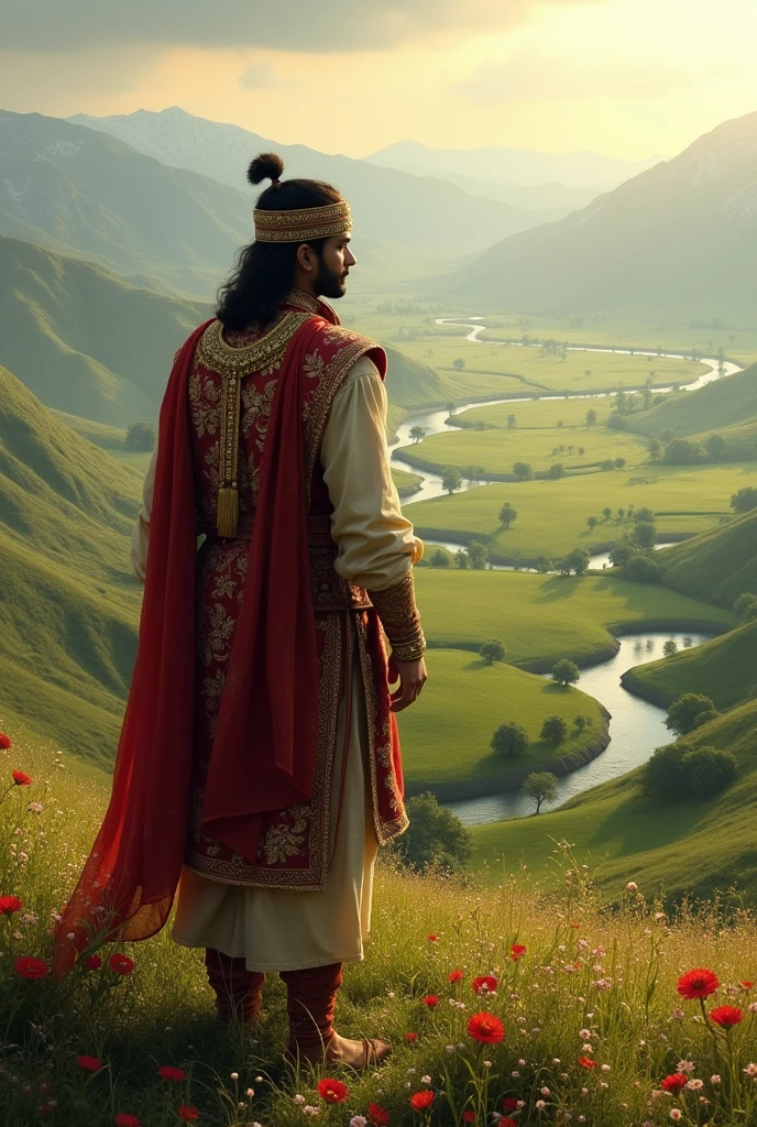 একটি রাজপুত্র মাঠের ভেতর জমি দেখছে।