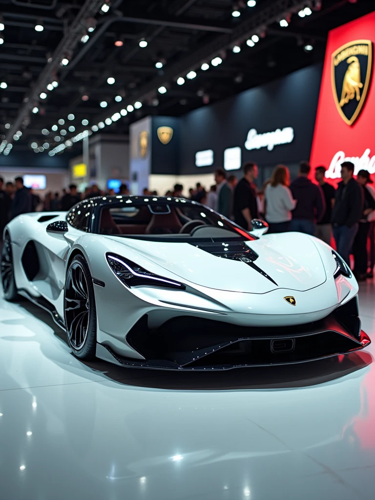 Lamborghini Concept car in auto expo, include hyper realism, hd, 4k.
