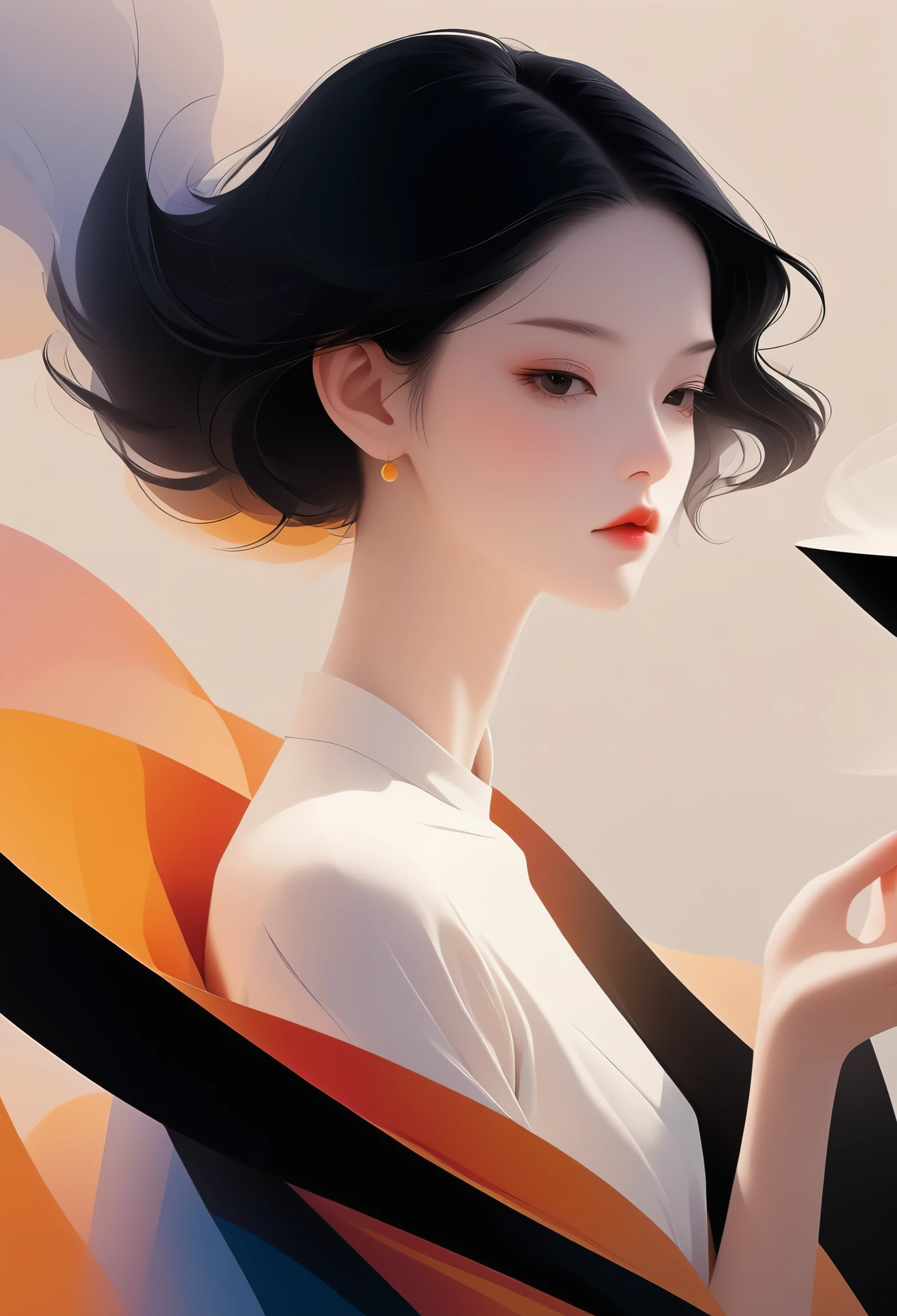 vector,Flat Style,figure,数字艺术figure,1 person,Individuality,Black Hair,Beautiful Face,Portraiture,shoulder,Beautiful Hands,it was,Artistic Conception,Abstract