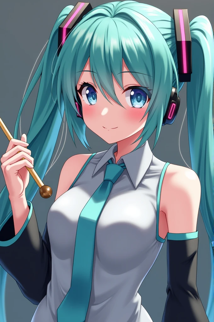 Hatsune Miku with a dick in her hand
