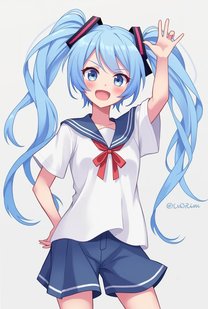 、cool、One person、Scared、Scared、Light blue hair、Shorts、