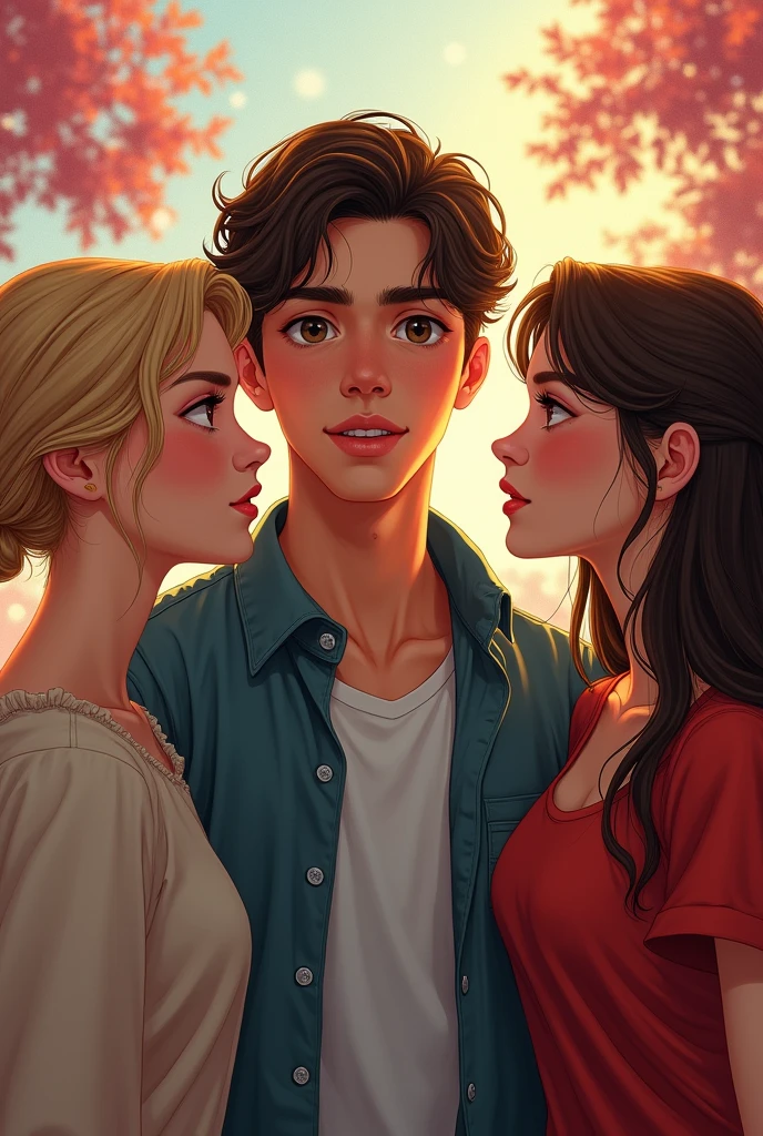 A one-pound cover, où il y un beau garçon de et 2 fille de 16ans (a blond,the other and white with tied brown hair who admires the boy )