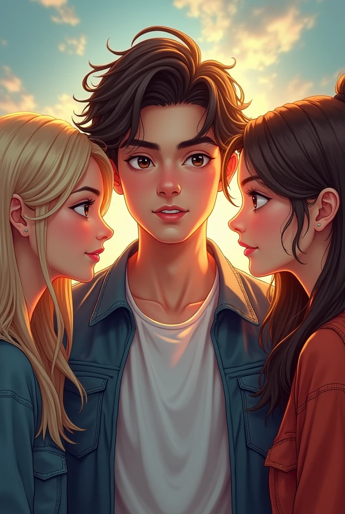 A one-pound cover, où il y un beau garçon de  et 2 fille de 16ans (a blond,the other and white with tied brown hair who admires the boy ) 