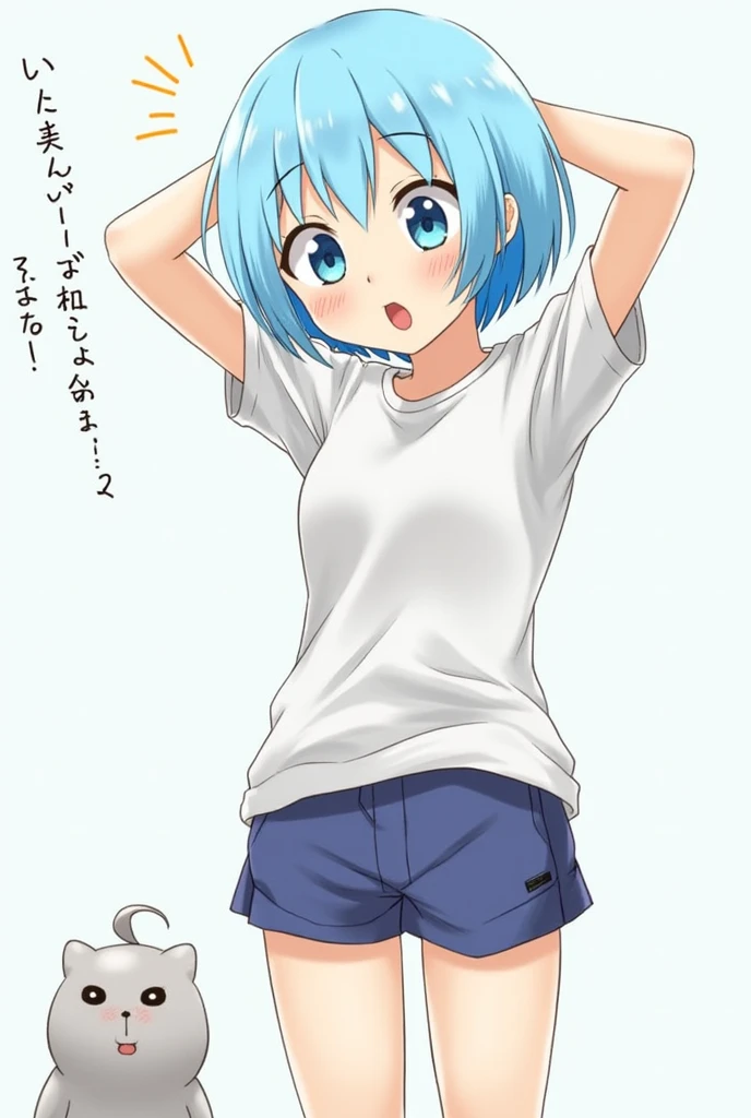 、cool、One person、Scared、Scared、Light blue hair、Shorts、Junior high school students、Immortality、Shoulders shaking upwards、The hair has been growing for a long time.