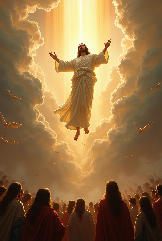 Jesus Christ blessing flying to heaven