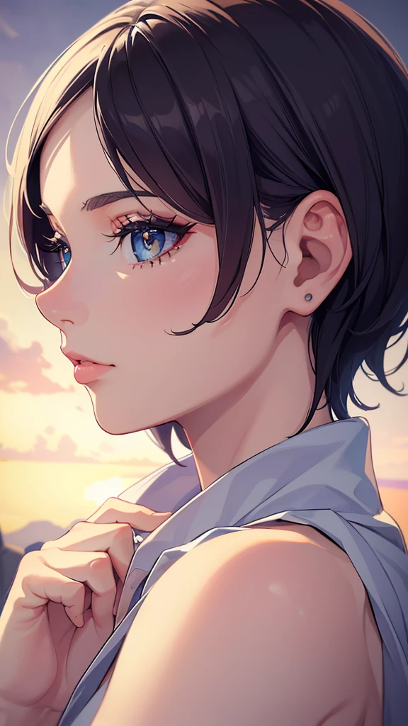(Highest quality,4K,8k,High resolution,masterpiece:1.2),,Side view,profile Side view,Beautiful details, Shorthair eyes,Beautiful details lips,Long eyelashes,Moderate:Portraiture,Vibrant colors,Soft lighting, perfect Side view, Look straight
