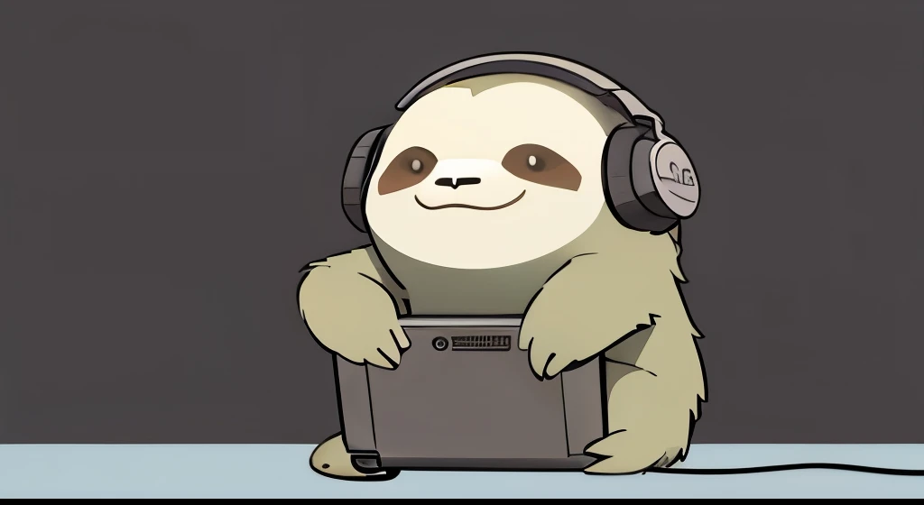 Sloth with headphones，Simple line composition，Similar Q-style cartoon images，Can be used as a thumbnail for music channels.，Impress your audience