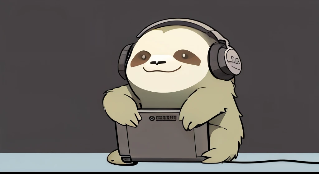 Sloth with headphones，Simple line composition，Similar Q-style cartoon images，Can be used as a thumbnail for music channels.，Impress your audience