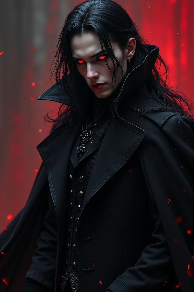 age: 287 Years (Vampires are very experienced.)
**External characteristics:**
- 188 cm tall
- Long, jet-black hair
- Crimson red eyes that gleam in the dark
- Wears luxurious and stylish clothing such as long cloaks and well-tailored suits
**personality:**
- Charming and self-confident
- Hides true feelings and is mysterious
- Kind nature but with cunning plans and enjoys playing games with opponents
**Special powers:**
- Mind control and can read thoughts
- Moves quickly and silently
- Certain magic usage such as manipulating darkness and creating illusions
**Background:**
- Born in Central Europe during the 18th century
- Turned into a vampire by his master who was wealthy and influential
- Lives in high society and often serves as an advisor to important figures in society
**Motivation:**
- Seeking opportunities to reveal the truth about the world of vampires and humans
- Wants to find meaning in his long life and struggles with the loneliness that comes with being a vampire
You can adjust these details to fit your world and story as needed.!