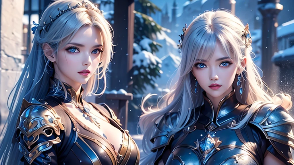 Close-up of woman holding sword and armor, Armor Girl, 2. 5D CGI anime fantasy artwork, Large Breasts，Epic fantasy digital art style, detailed Digital 2D fantasy art, Digital 2D fantasy art, original photo, (best quality:1.3), high resolution, (masterpiece), (lifelike:1.4), Professional photography, Be focused, High Dynamic Range, 8K resolution, Intricate details, Fine details, Depth of Field, Extremely detailed CG unified 8k wallpaper, masterpiece，poster，best quality，Official Art，（Beauty and aesthetics：1.2），（masterpiece：1.3），miss，Personal，Light Leather Armor，Complex Mode，winter，Snow Mountain，Medium distance photography，（midnight），dramatic，Glowing Wings，