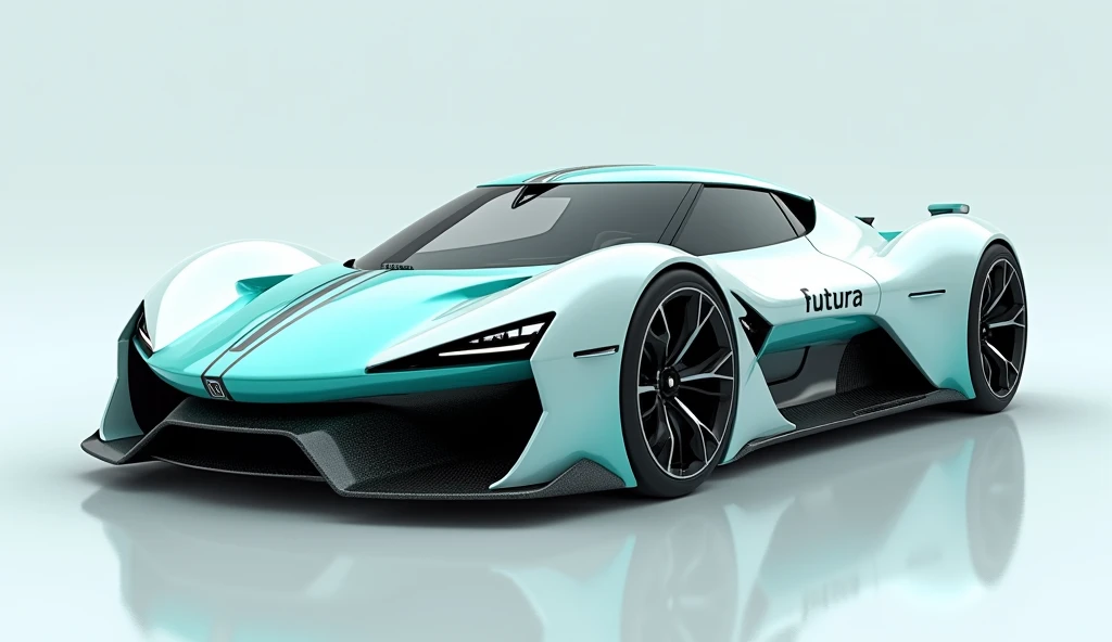 GAZMAN

Shoot the car from 45 degree , on at eye level, get 3 side views, and capture shots at 45-degree angle views of each corner of the car concept full body 150 degree to the camera view, hyper car classy model inspired by 80's detailed symmetry, color aqua blue and white, on the car there is written word: FUTURA black font, future technology inspired by tesla car form, formula 1 electric and fighter jet f 22, z06 corvette,and hyper tesla, hyper realistic, front view, pose half body to camera 35 mm 8k uhd with tunnig wide long base huge wheels and one huge turbine in the rare center, metal silver mesh carbon hood, shot microscopic photography