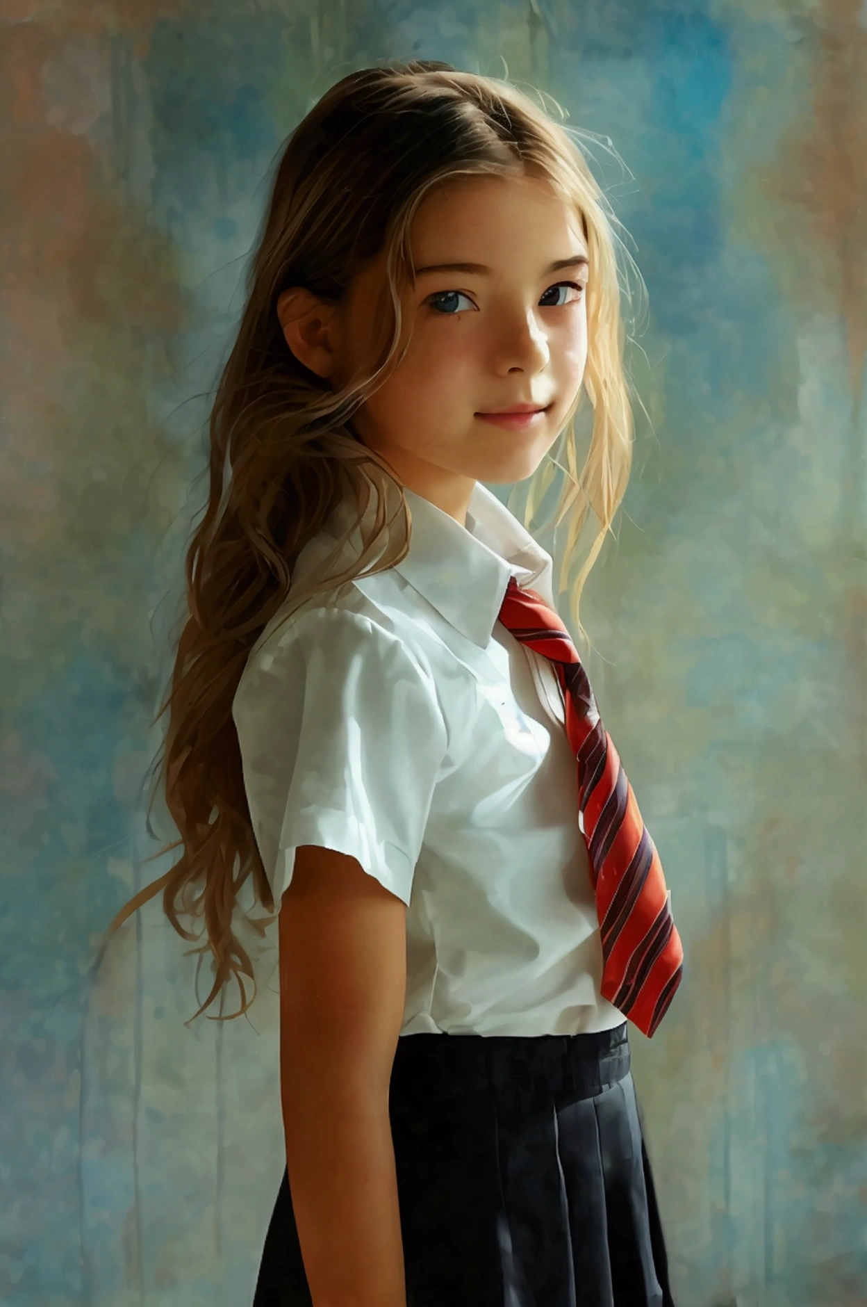 realistic_photograph,13yo_1girl,school_uniform,micro_skirt, looking at the viewer,  Standing,smile