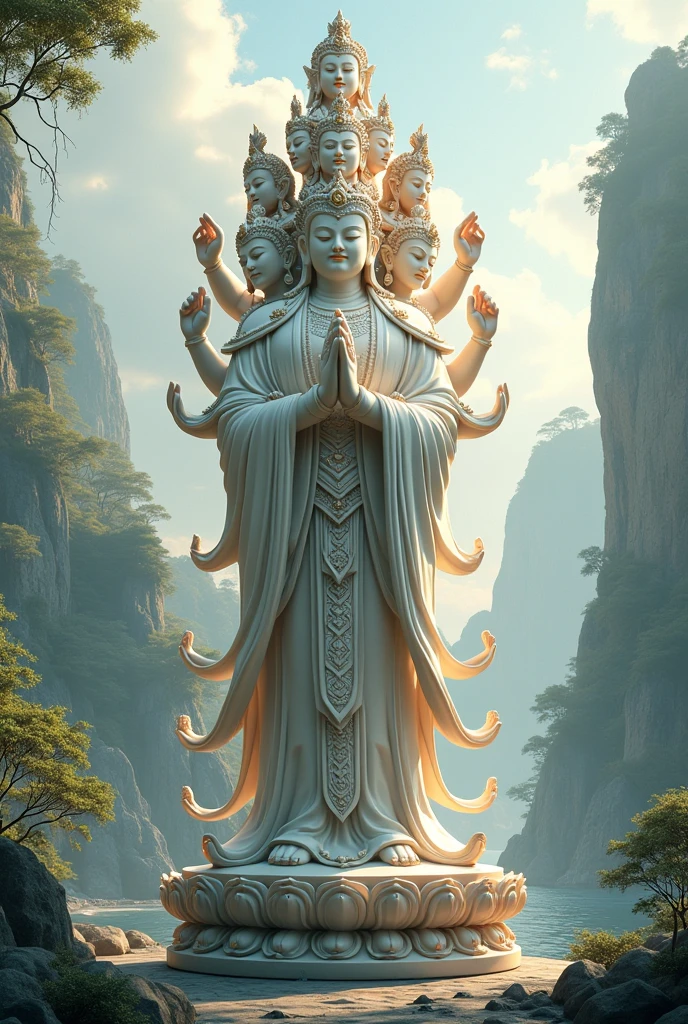 8k , masterpiece , realphoto , ((Mandala art)) , Nirvana statue have the following characteristics:
The soles of the feet are flat and perfect
There is a thousand-spoked wheel pattern on the soles of the feet
The fingers are long and delicate
The heels are wide and flat
There is webbing between the fingers and toes
The hands and feet are soft
The instep of the foot is high and plump
The legs are supple and round
When standing straight, the hands reach the knees
The male genitalia are concealed
The height is equal to the arm span
Body hair points upward
One hair grows from each pore
The skin is golden in color
Light radiates from the body
The skin is smooth and fine
Seven places on the hands and feet are full
Both armpits are plump
The upper body is like a lion's
The body is perfectly straight
The shoulders are round and well-formed
There are 40 teeth
The teeth are evenly aligned
The teeth are white
The cheeks are like a lion's
All tastes are perceived as supreme
The tongue is long and wide
The voice is pure and clear
The eyes are deep blue in color
The eyelashes are like those of a cow
There is a fleshy protuberance on the crown of the head
There is a white hair between the eyebrows