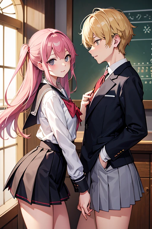 Two people,roromiya,ririchiyo,school uniform,Ascot, masterpiece, Highest quality, Wearing a collar, The miniskirt is fluttering