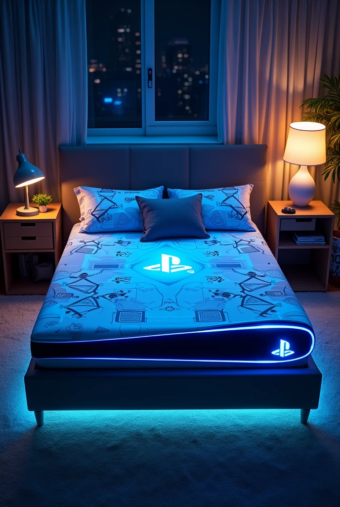 Example of a mattress using a Playstation PS5 sheet and bedcover