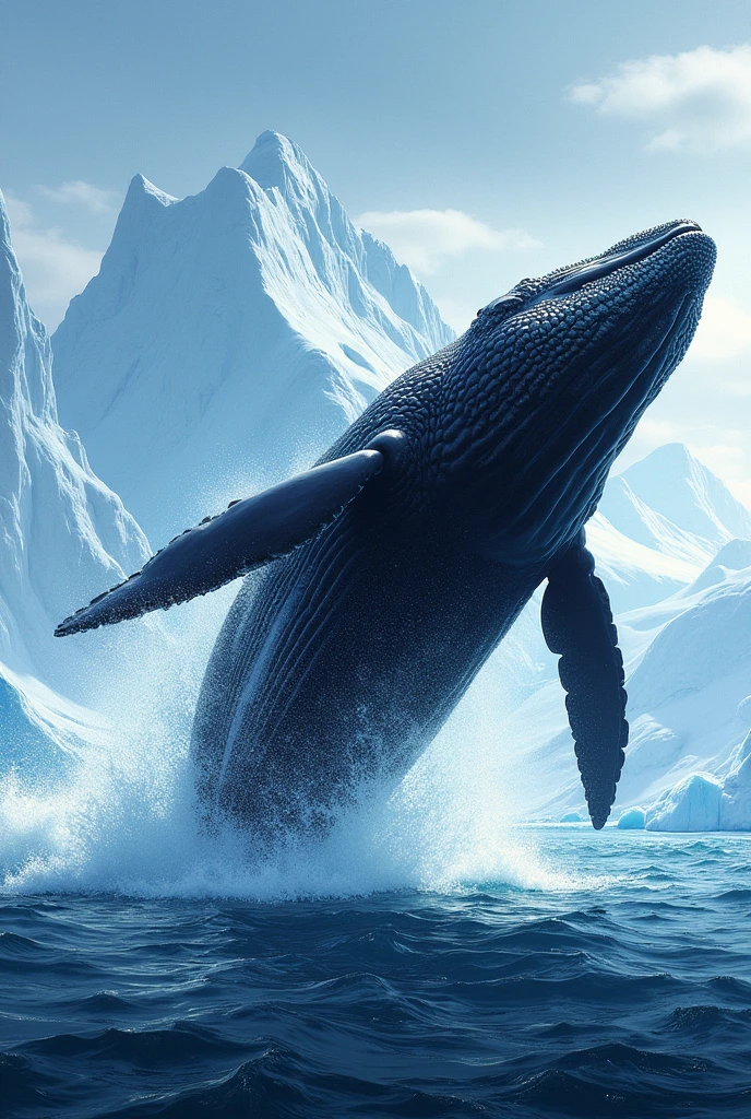 Drawing of a humpback whale leaping out of the Antarctic Ocean