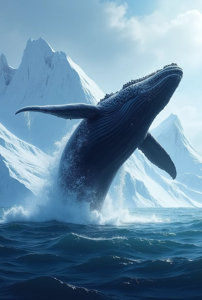 Drawing of a humpback whale leaping out of the Antarctic Ocean