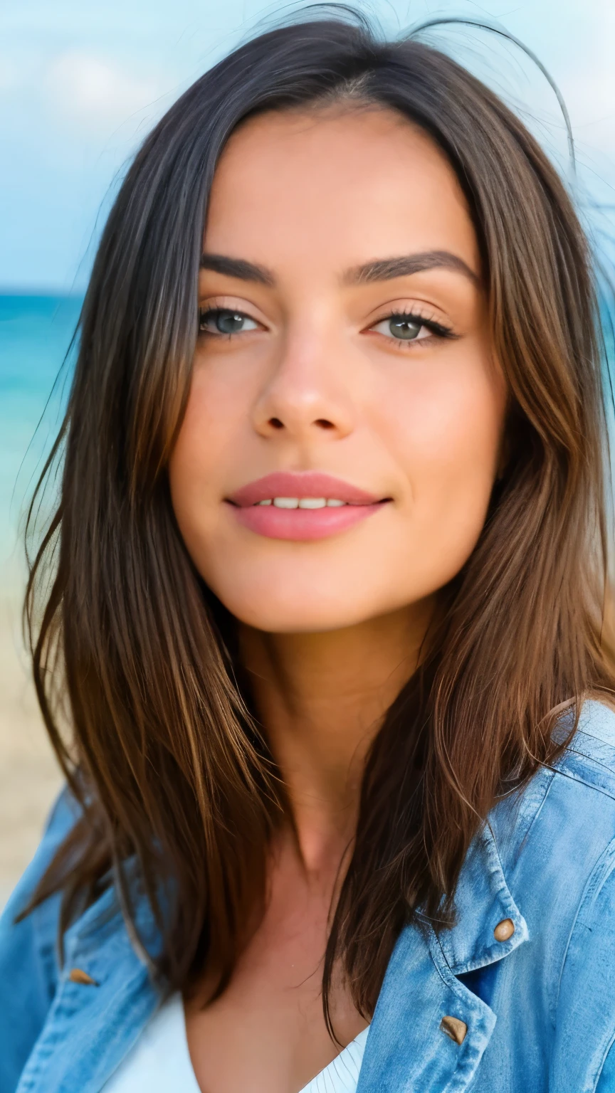 Very beautiful sexy latina, with sweater, yeux bleu clair, very detailed, 25 ans, maigre, visage innocent, Alicante, beach, blue sea, naturally wavy hair, high resolution,  best quality, high, intricate details, very detailed, sharpness, detailed skin, texture de peau realistic, texture, detailed eyes, professionnel, 4K, charming smile, photo Canon 85mm, slight depth of field, Vision des couleurs Kodak, corps en parfaite forme, extremely detailed, photographe_\( ultra\), photographerealistic, realistic, Post-traitement, maximum details, roughness, real life, Ultrarealistic, photoorrealism, photo, 8K highe définition