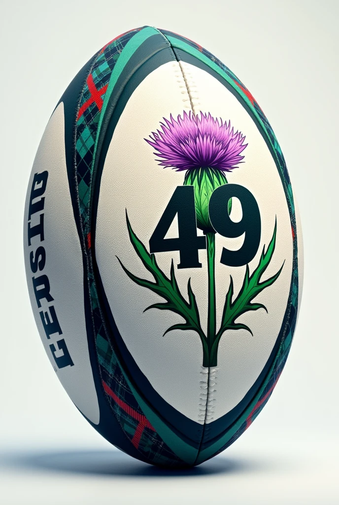 Scottish Rugby Ball Logo with Thistle Text and a 49