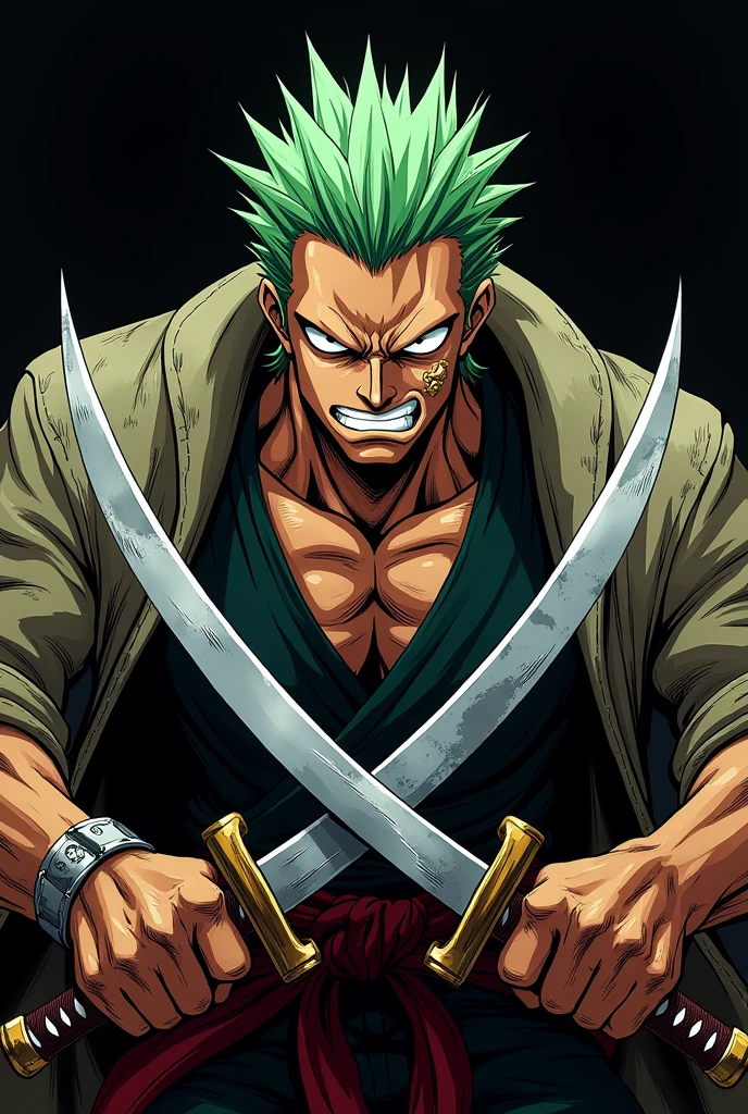 Roronova Zoro angry form in black background with Katana comic drawing
