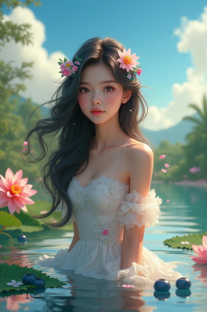 A girl based on:❤️🔥,😍,🪷,🫐,🏞,🪅,👙