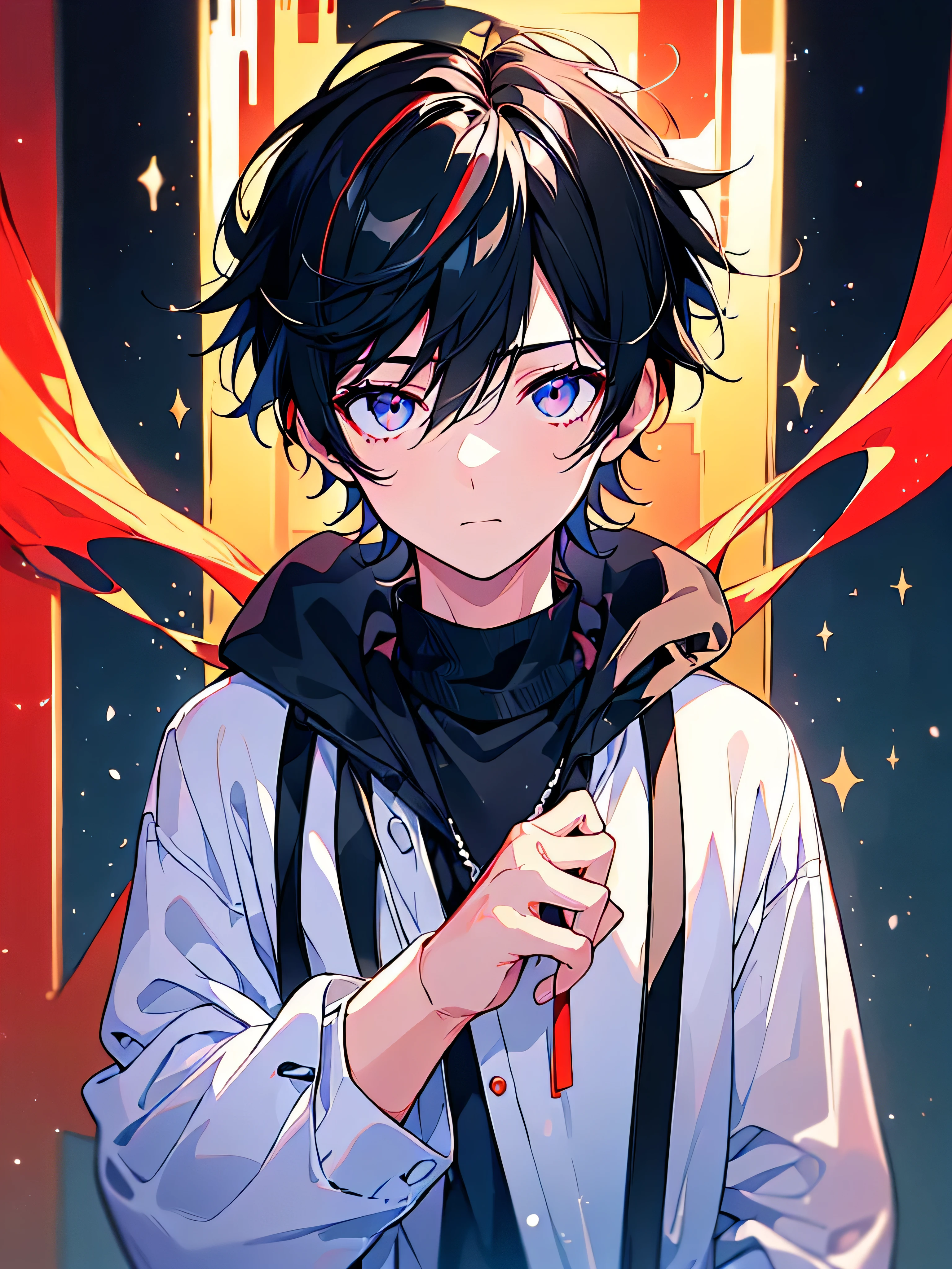 [(GARAGE BACKGROUND:1.5),::5], ((((masterpiece)))), high quality, ultra very high resolution, full color, (((solo))), (()), Black hair, ((White streaked hair)), (Black eyes), anime, ((upper body)), black parka,