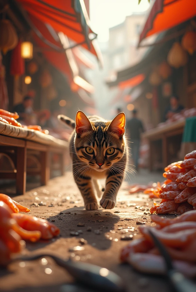 Run by stealing cat fish market