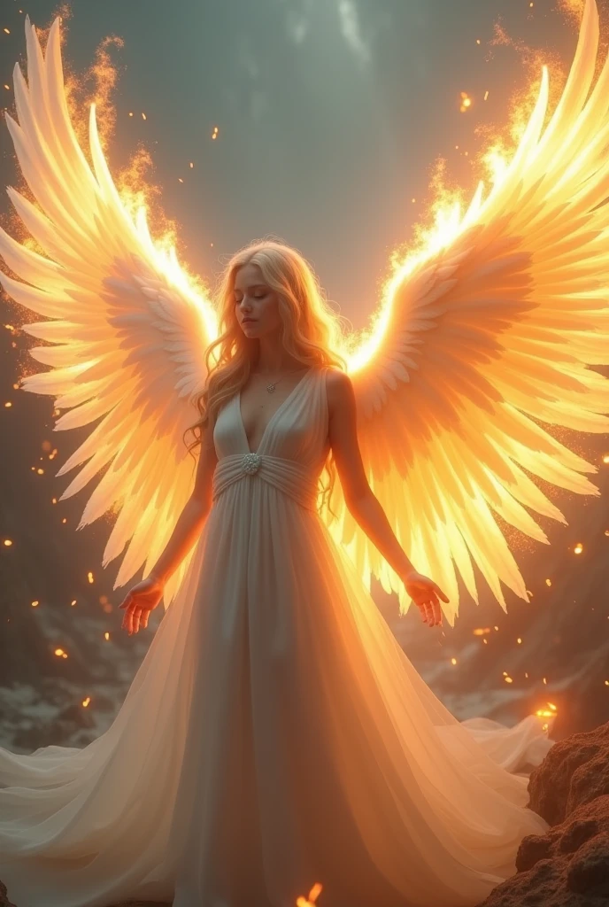Long white angle wings on fire