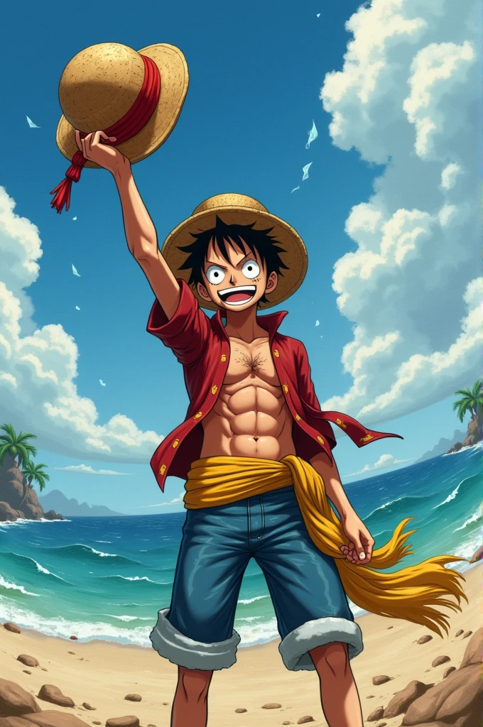 Luffy con el one piece en la mano