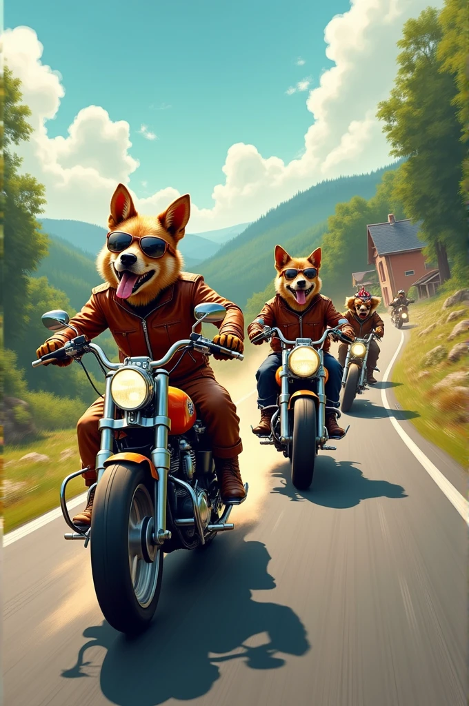 Dogs are driving motorcycles