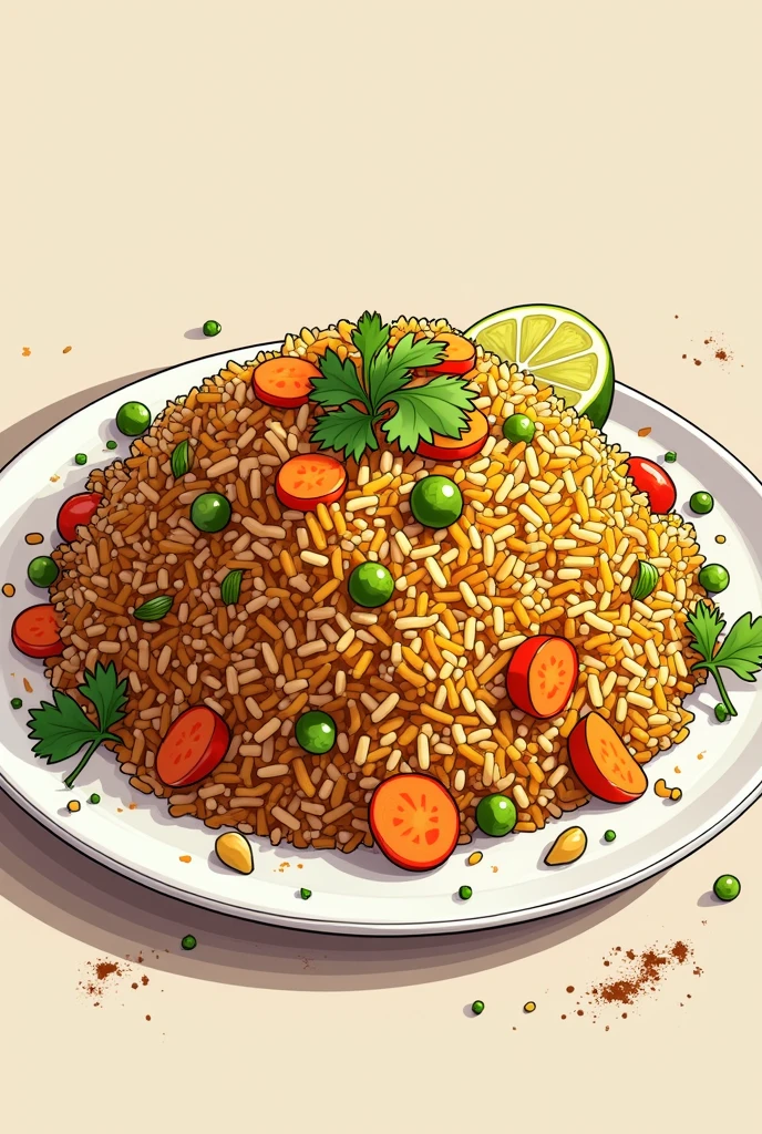 Drawing of veg pulao plate
