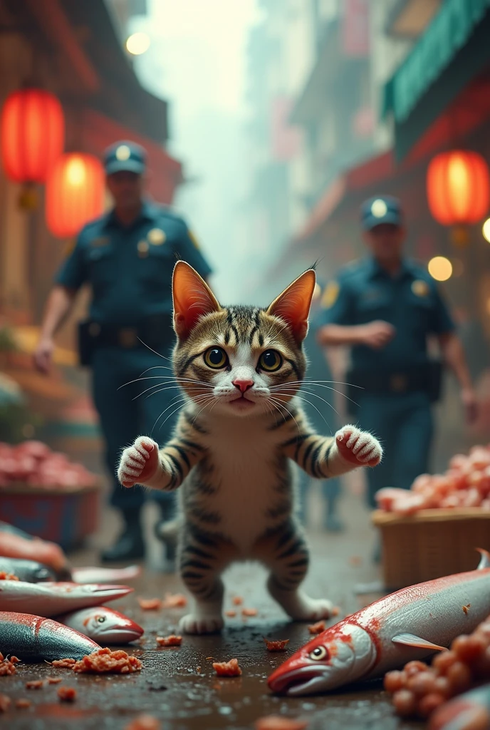 The cat was caught by the police from the fish market