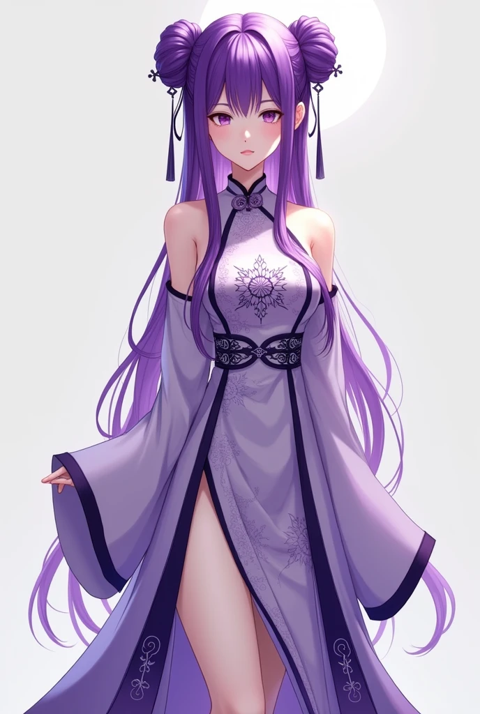 purple色の髪, Adult female, purple, China dress, twin bun, whole body, Toes, front, anime