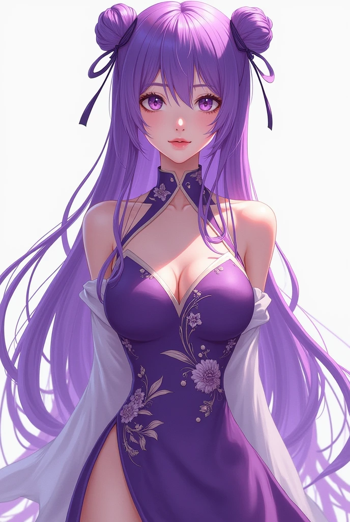 purple色の髪, Adult female, purple, China dress, twin bun, whole body, Toes, front, anime