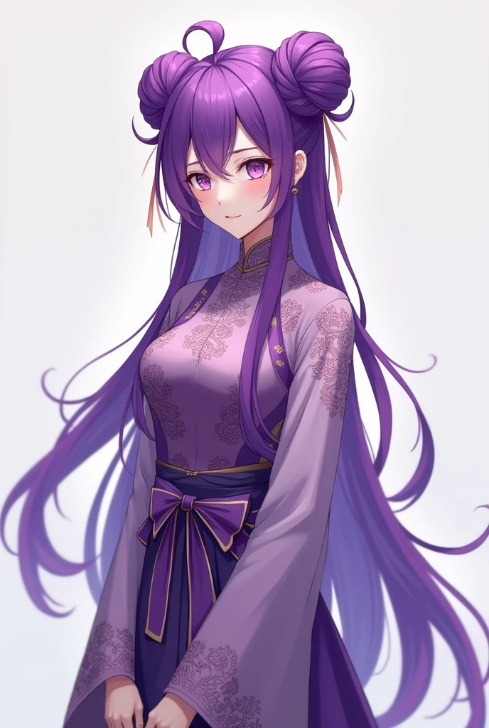 purple色の髪, Adult female, purple, China dress, twin bun, whole body, Toes, front, anime