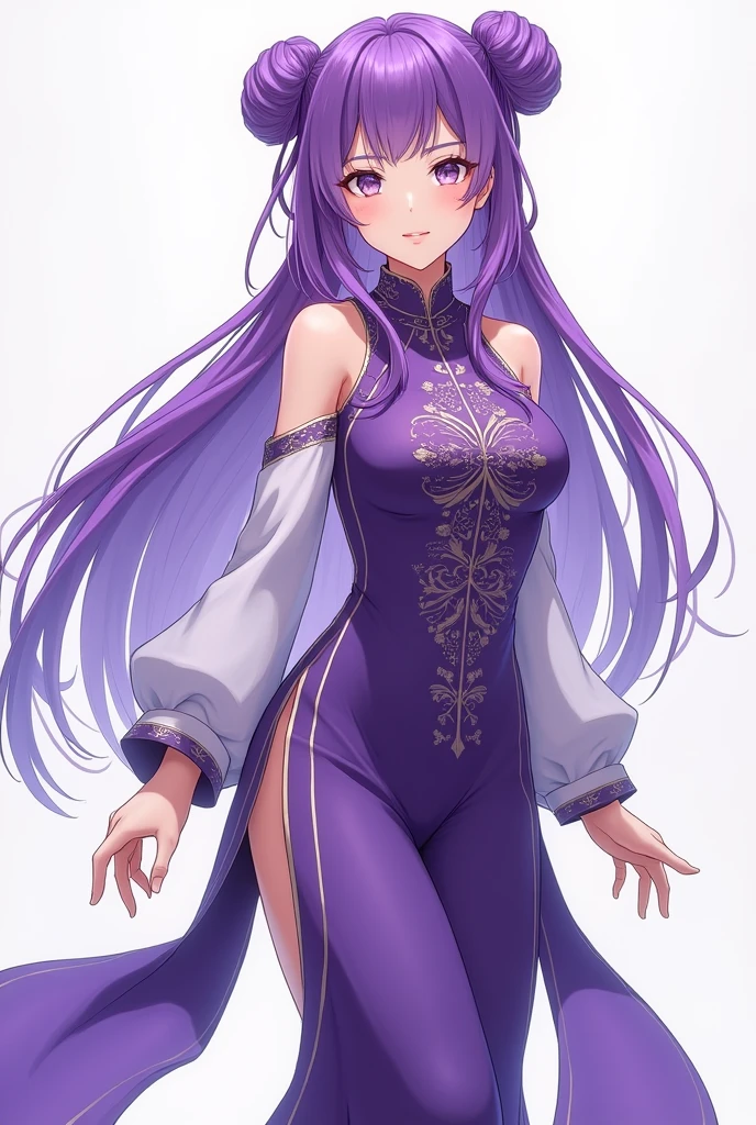 purple色の髪, Adult female, purple, China dress, twin bun, whole body, Toes, front, anime