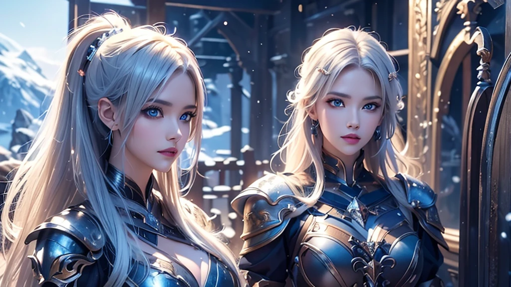 Close-up of woman holding sword and armor, Armor Girl, 2. 5D CGI anime fantasy artwork, Large Breasts,Epic fantasy digital art style, detailed Digital 2D fantasy art, Digital 2D fantasy art, original photo, (best quality:1.3), high resolution, (masterpiece), (lifelike:1.4), Professional photography, Be focused, High Dynamic Range, 8K resolution, Intricate details, Fine details, Depth of Field, Extremely detailed CG unified 8k wallpaper, masterpiece,poster,best quality,Official Art,(Beauty and aesthetics:1.2),(masterpiece:1.3),miss,Personal,Light Leather Armor,Complex Mode,winter,Snow Mountain,Medium distance photography,(midnight),dramatic,Glowing Wings,