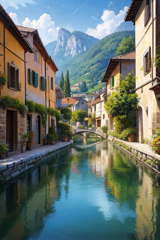 Beautiful oil painting of a village, Villa Bella, Italy, Sung Kim