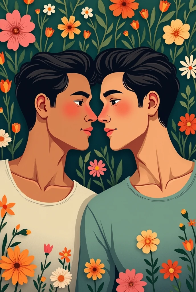 I want you to make me a man lying down with flowers under him that he has his eyes open and the other one that is on the other side looking at him. Both with their eyes open but that is in 2d